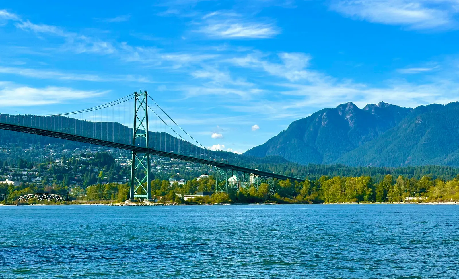 Lions Gate Bridge and the North Shore mountains on a clear day, Vancouver