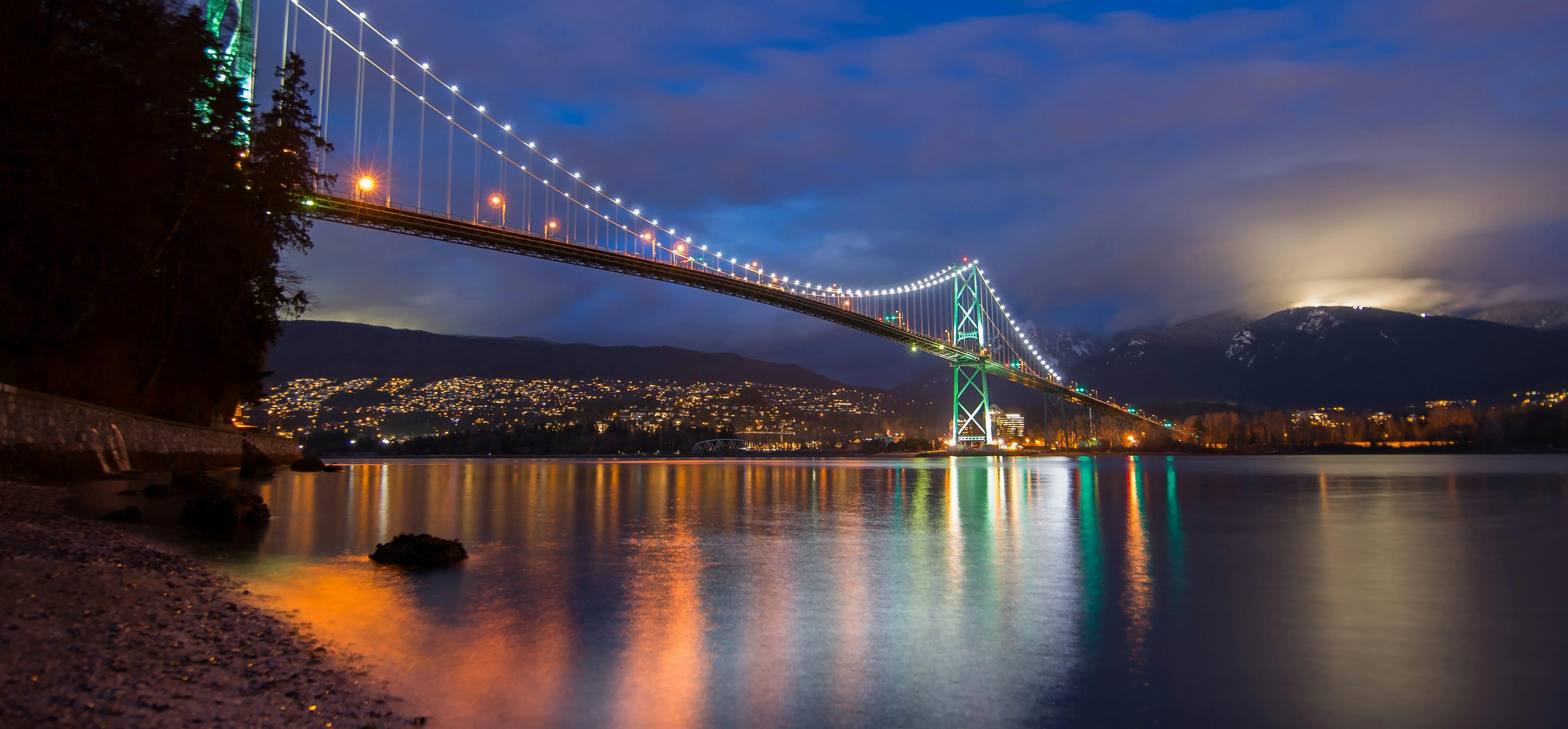 Lions Gate Bridge and the North Shore Mountains at night, Vancouver